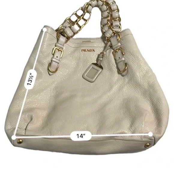 100% Authentic  Prada beige leather with sheen. Gold Hardware - Picture 10 of 11